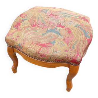 Louis XV style footrest stool pouffe wood and fabric
