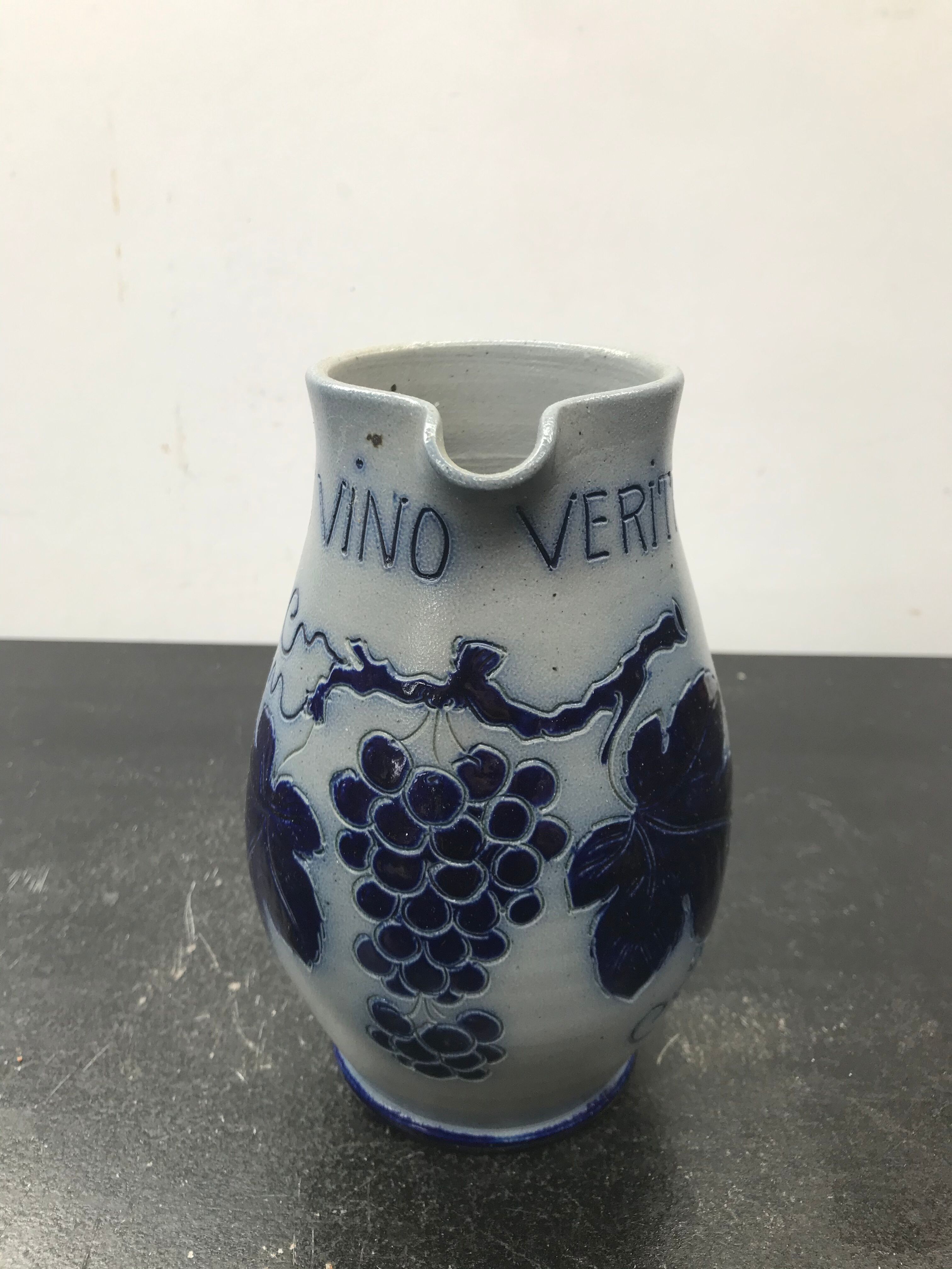 Former betschdorf pitcher blue sandstone enamelled decor vintage vines