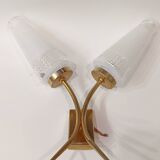 Wall lamp with 2 branches L 30 cm - H 30 cm - Size of embossed and white screen-printed glasses: H 15