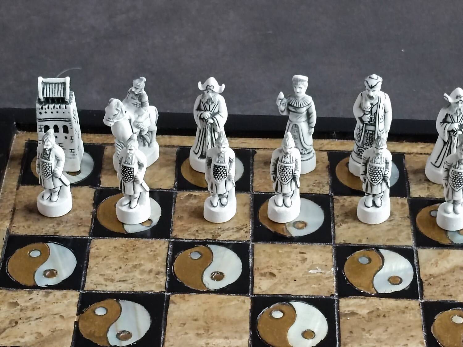 Chess in wood and mother-of-pearl