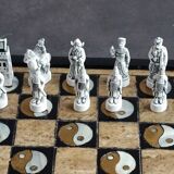 Chess in wood and mother-of-pearl