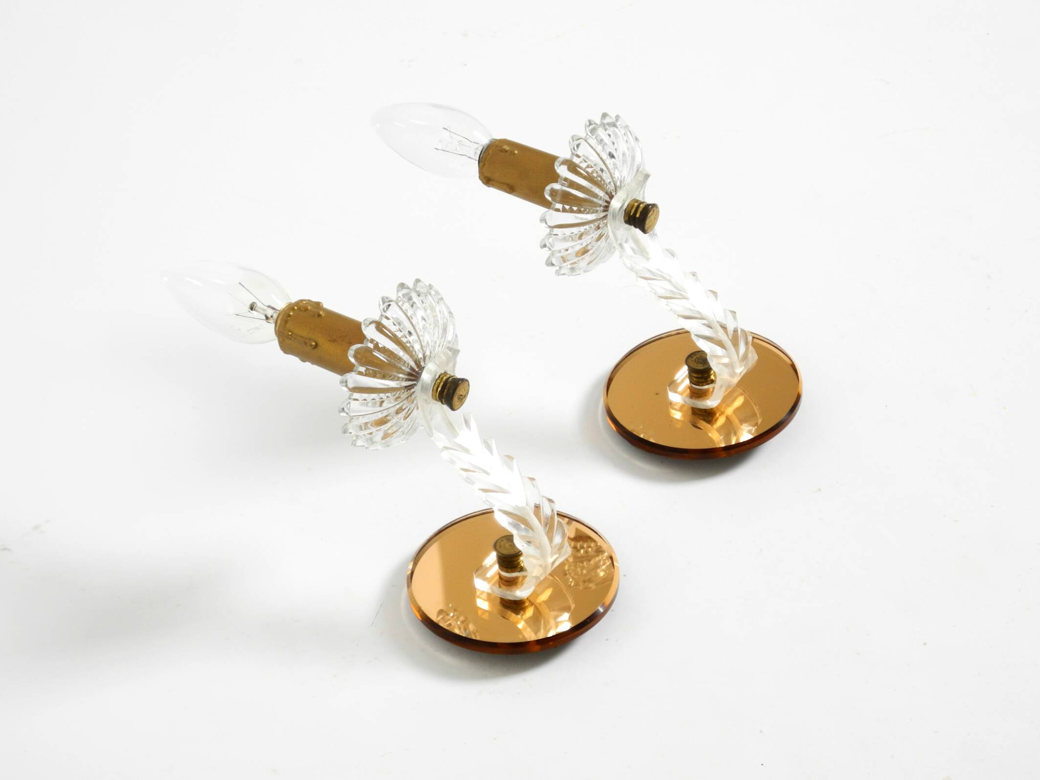 Two original Italian 1960s wall lamps with glass and mirror components