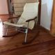 Mid-Century brown leather rocking chair, wood and silver steel by Takeshi Nii