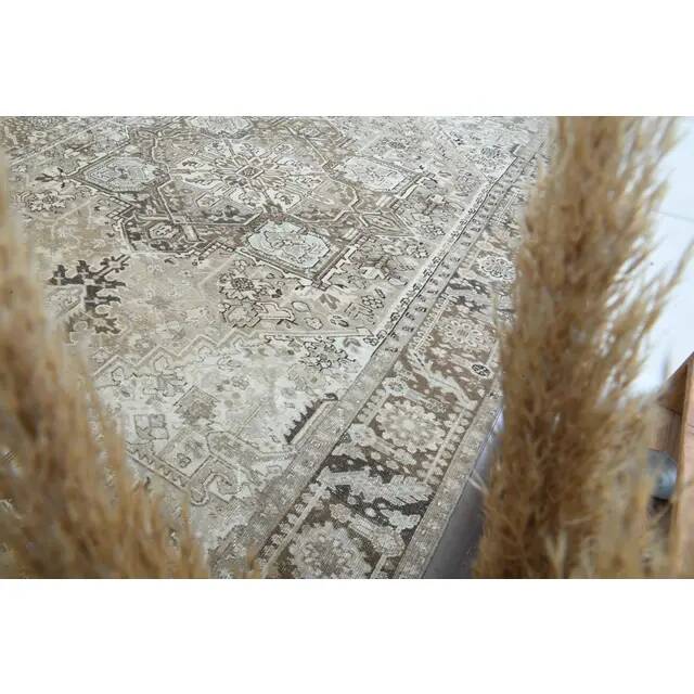 1960s Vintage Persian Handmade Wool Cotton Light Brown Area Rug 283x374
