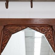 Art Deco oak carved wall coatrack with mirror, France 1920s