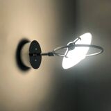 Pair of Italian Fontana Arte Nobi wall lights in chrome metal and satin glass.