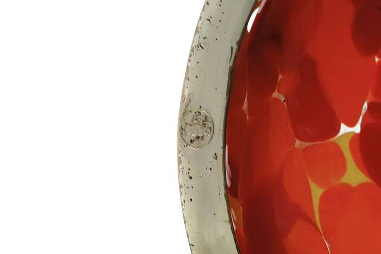 Art Nouveau sugar bowl, silver-plated brass, orange glass, Germany, early 20th century