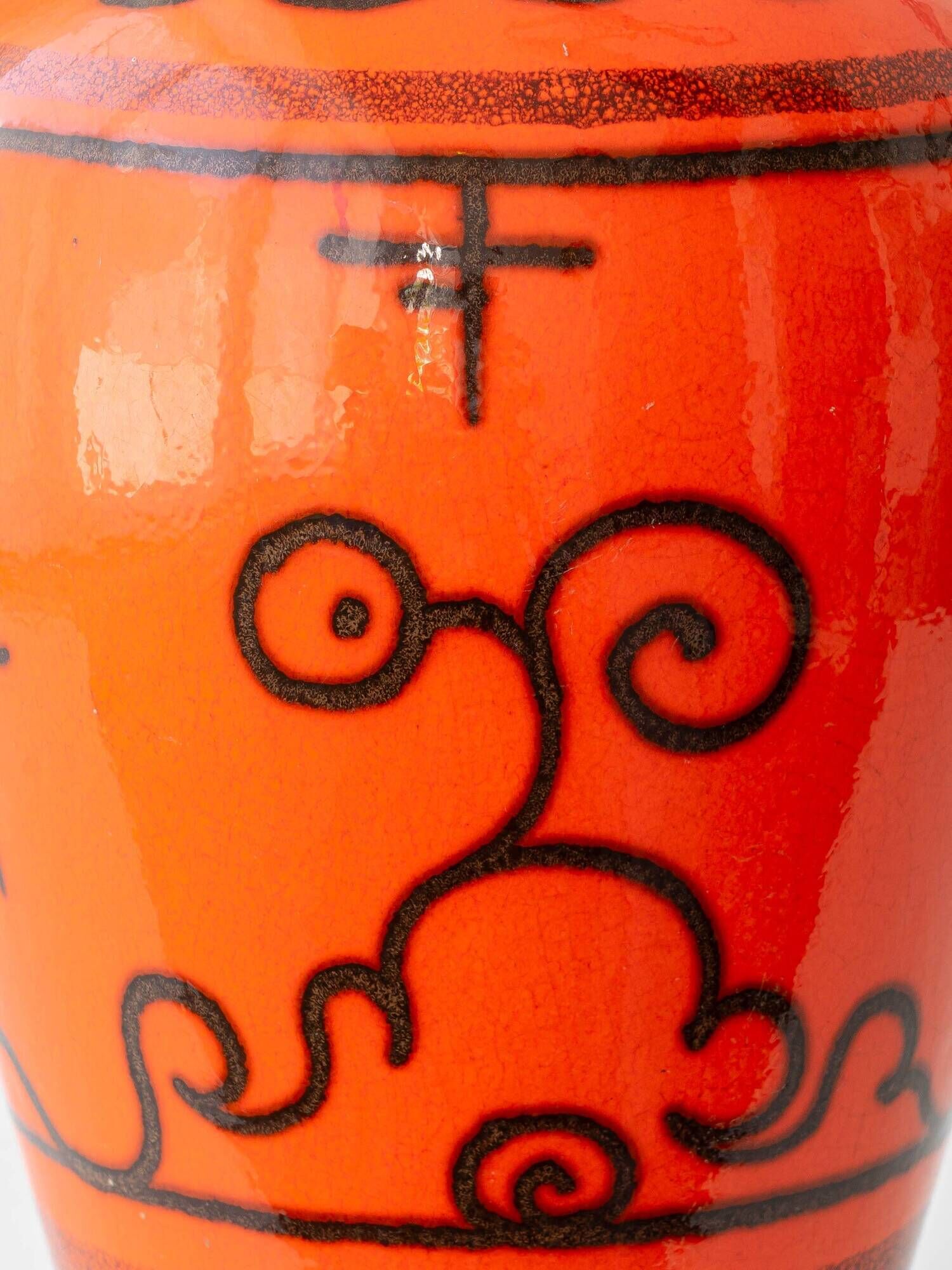 Dutch Orange Gouda Ceramic Table Lamp 'Tokio', 1970s, New Black Linen Shade