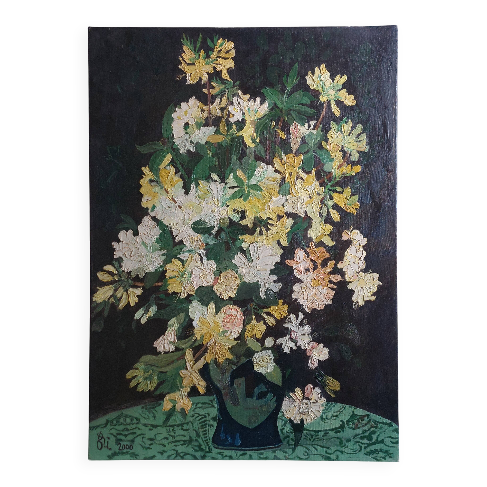 Peinture à l'huile, pastel vintage "bouquet de fleurs"