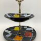 Vintage ceramic and brass cake display 1950s