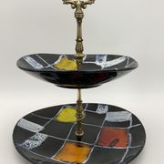 Vintage ceramic and brass cake display 1950s