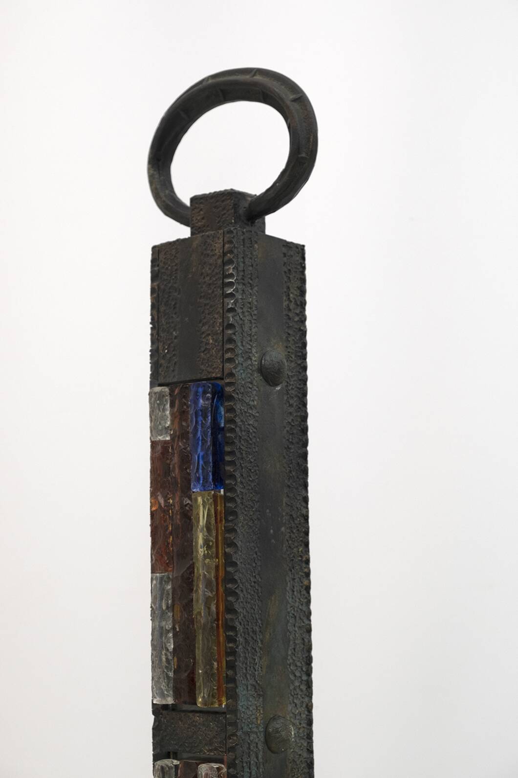 Poliarte Brutalist Italian Wrought Iron and Color Raw Glass Floor Lamp, 60