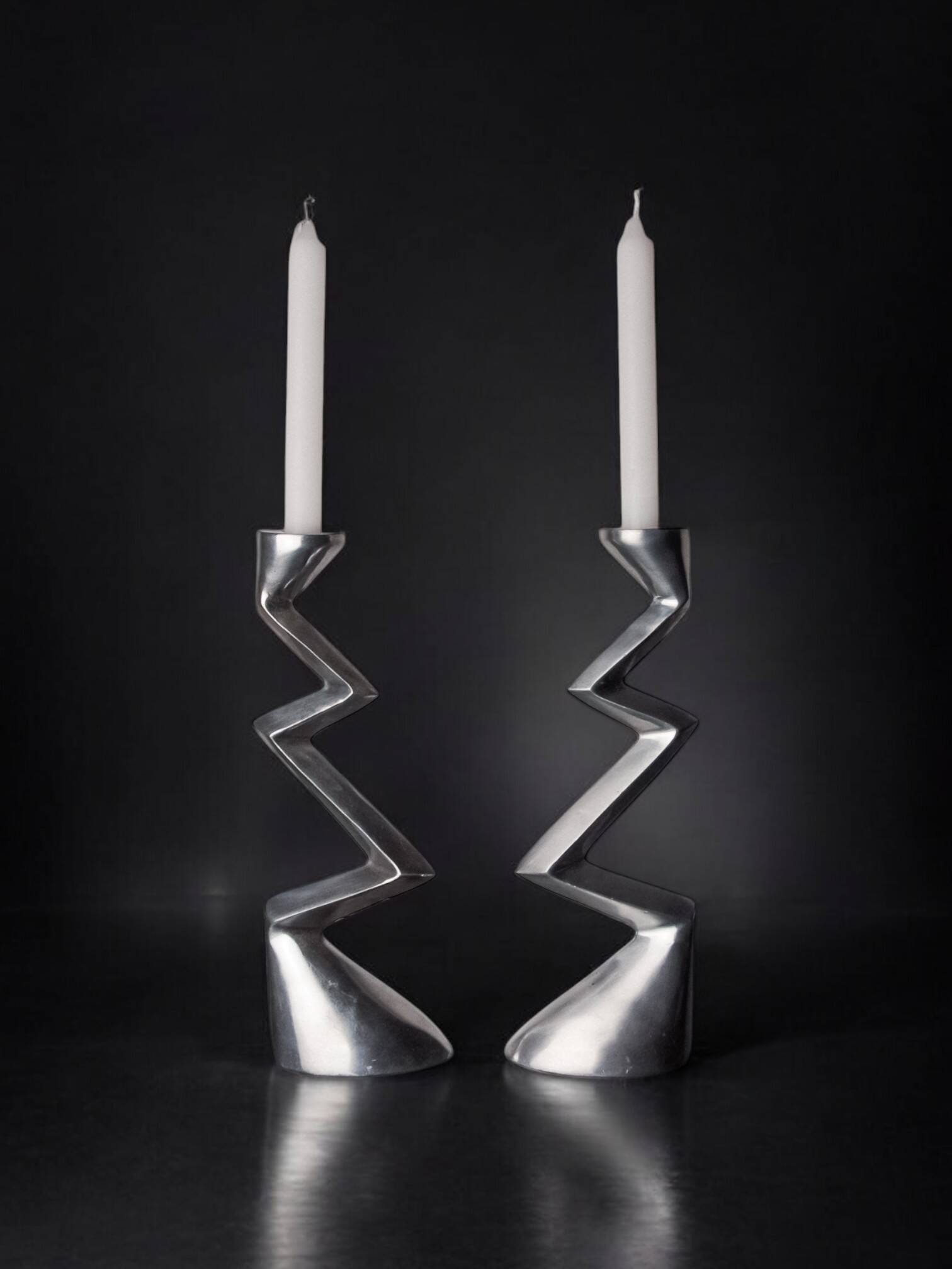 Pair of zigzag candlesticks, England, 1980