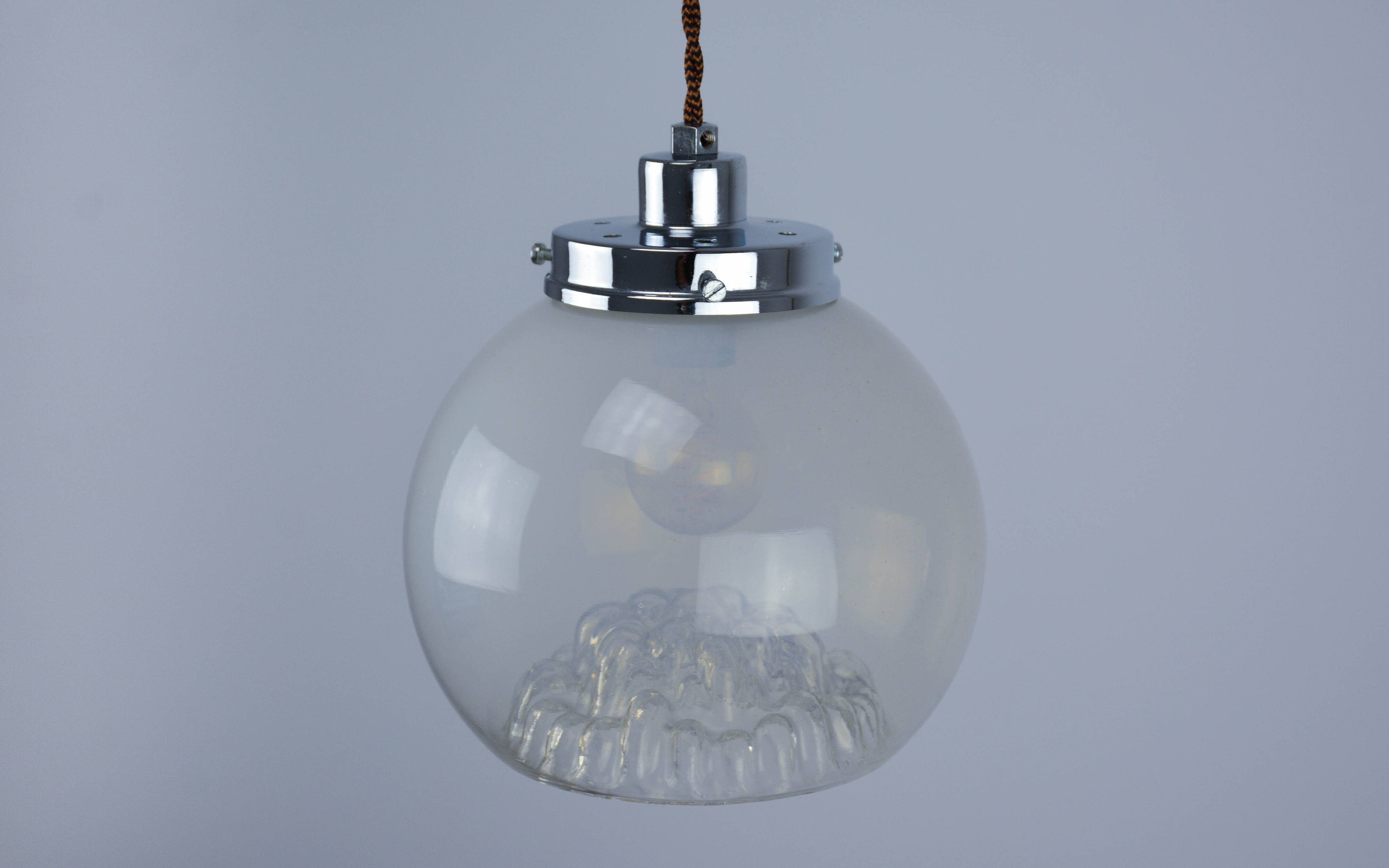 Mid-Century Italian Chrome and Murano Glass Pendant Lamp