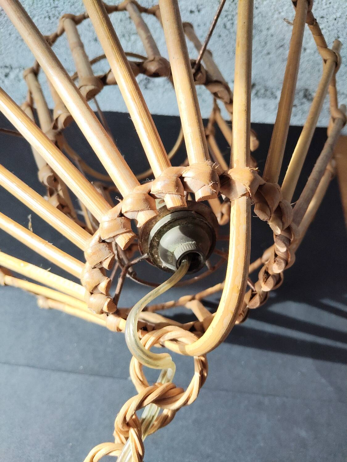 Vintage rattan pendant – France, 1970s – in the style of Louis