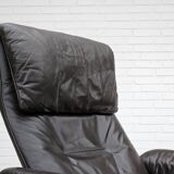 Chaise longue réglable, cuir marron années 1970, design suédois par göte möbler