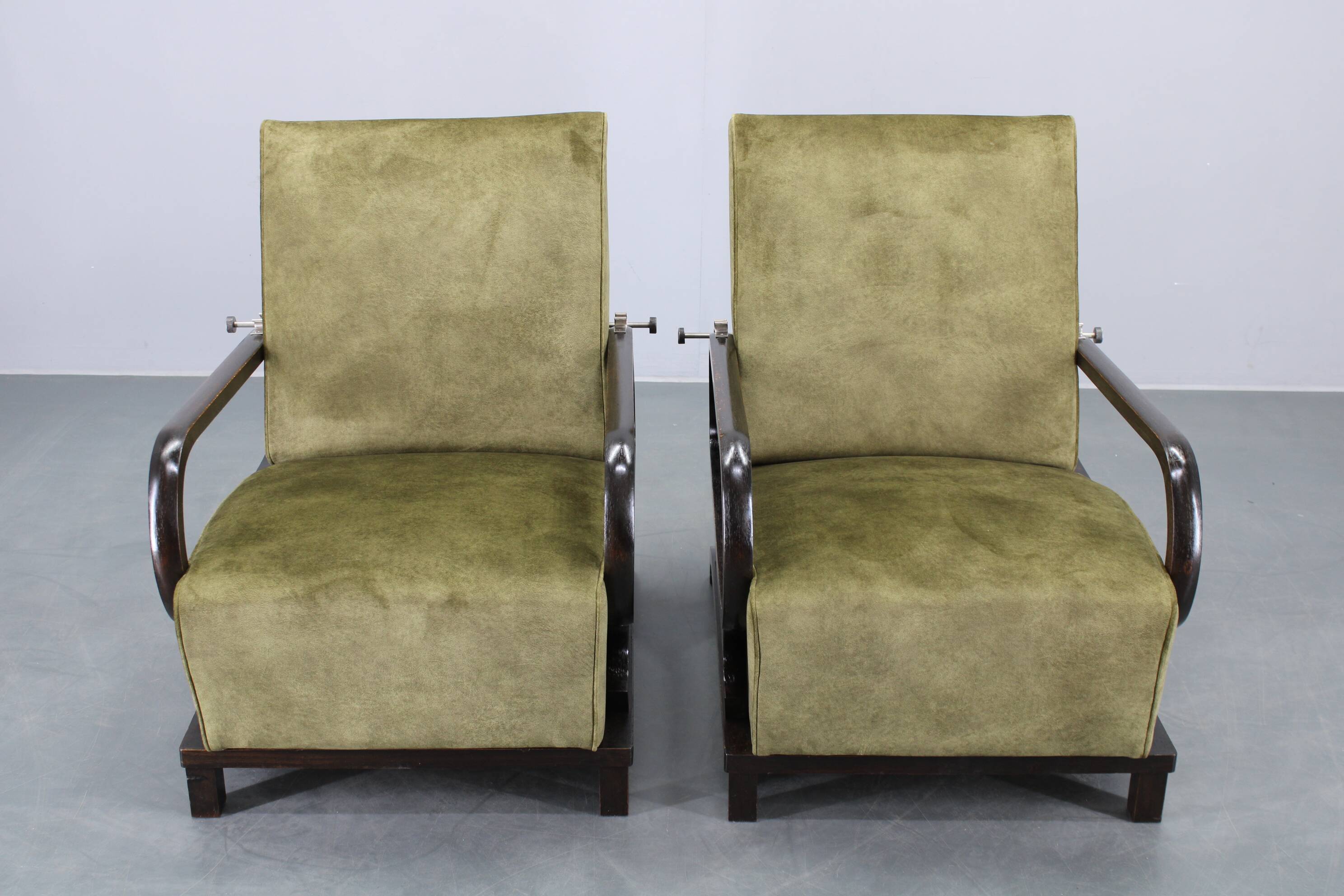 1930s rare restored adjustable Art Deco armchairs, Czechoslovakia