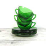Set of 4 cups and saucers in Vereco green glass