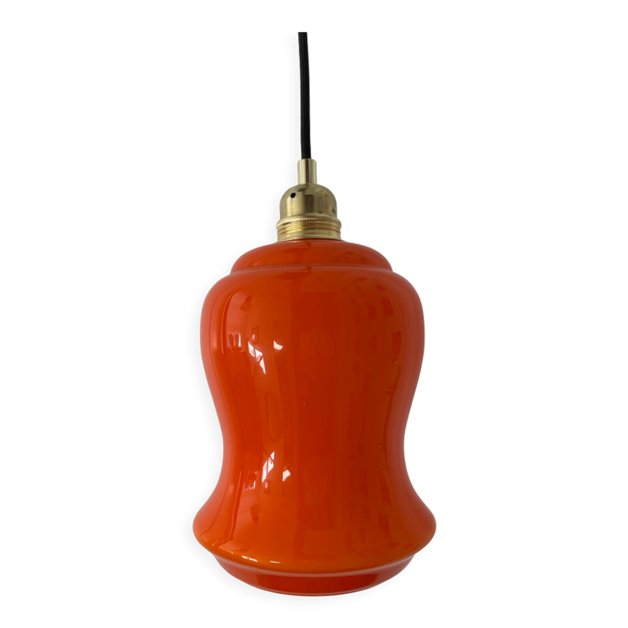 Vintage electrified orange suspension lamp with new