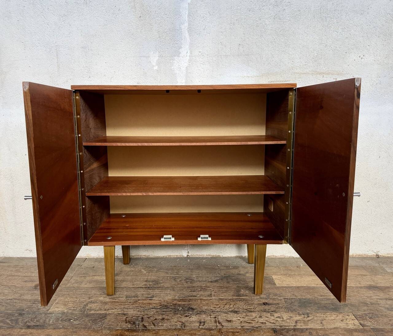 Vintage buffet with 2 doors – 60s/70s – wood and chrome handles