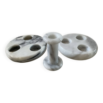 Trio of vintage white marble candle holders