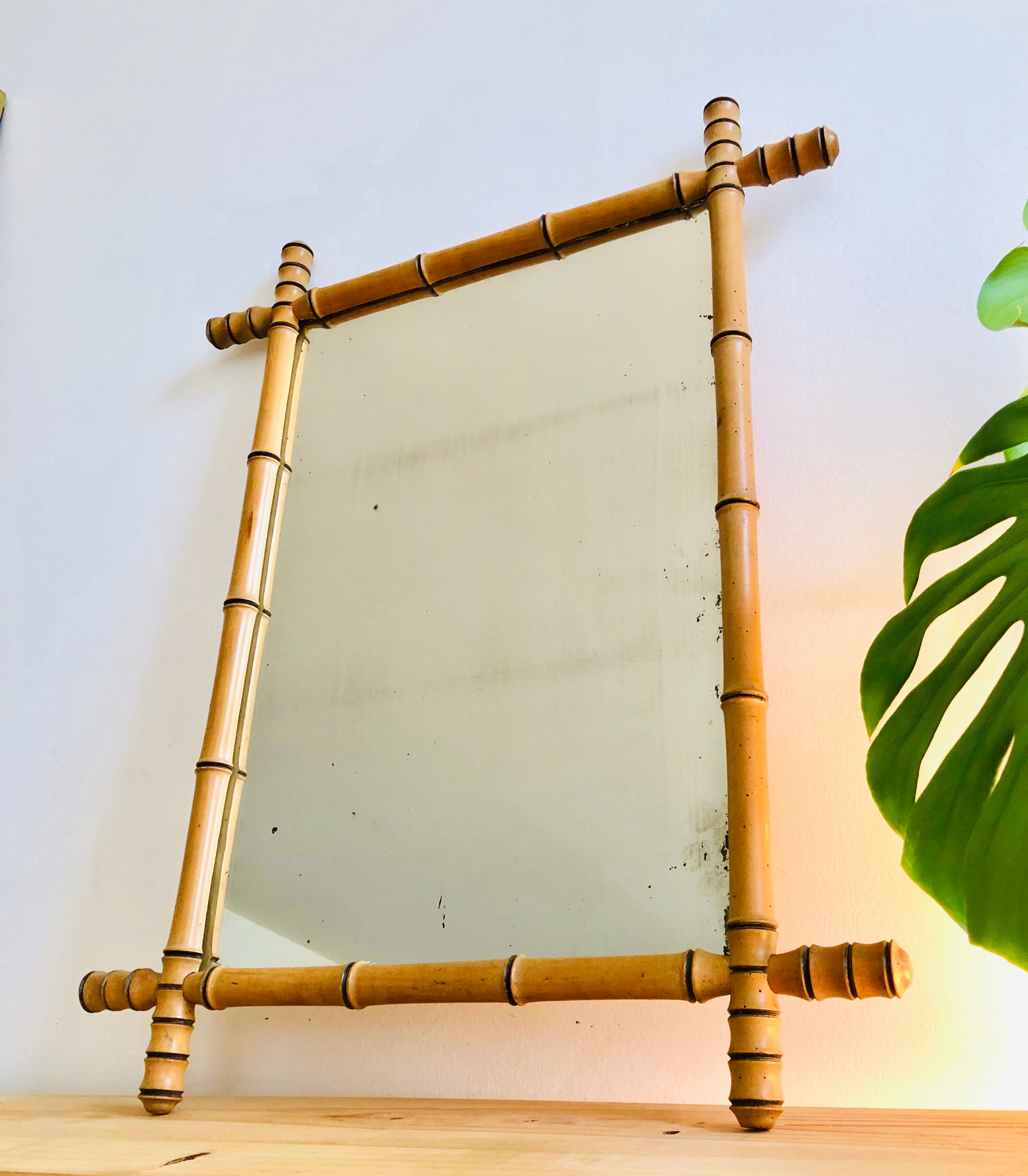 Fake bamboo wooden mirror 85 x 65 cm