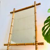Fake bamboo wooden mirror 85 x 65 cm