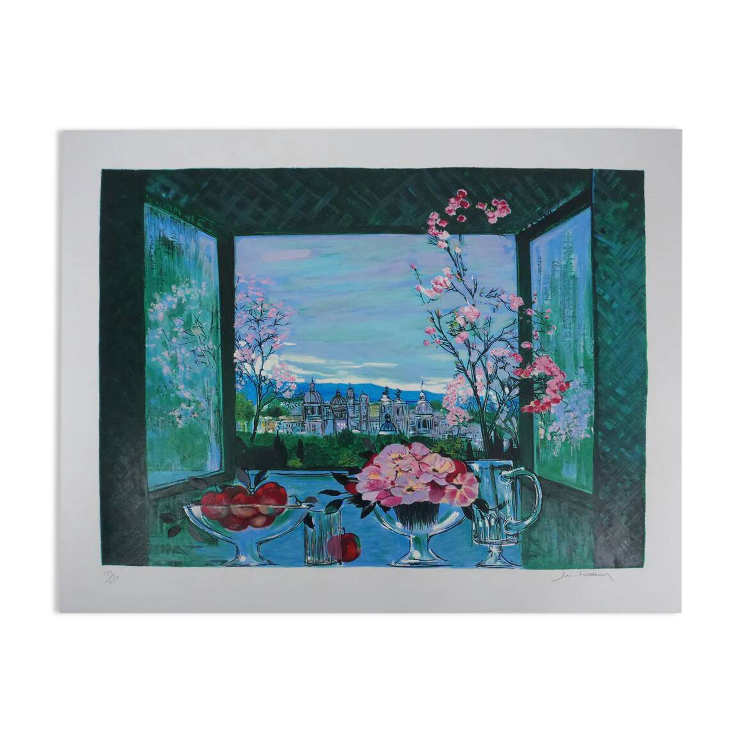 Michel Henry: Still life overlooking the city, original signed silkscreen print