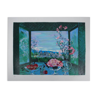 Michel Henry: Still life overlooking the city, original signed silkscreen print