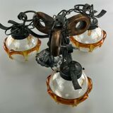 60s 70s Brutalist Ceiling Lamp Hanging Lamp Iron & Murano Glass 60s