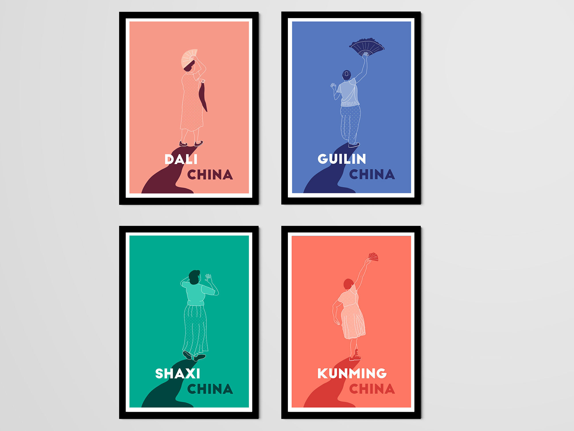 Ménade - Guilin, China - Illustration. A4 21 x 29.7. China, dancer, travel, dance