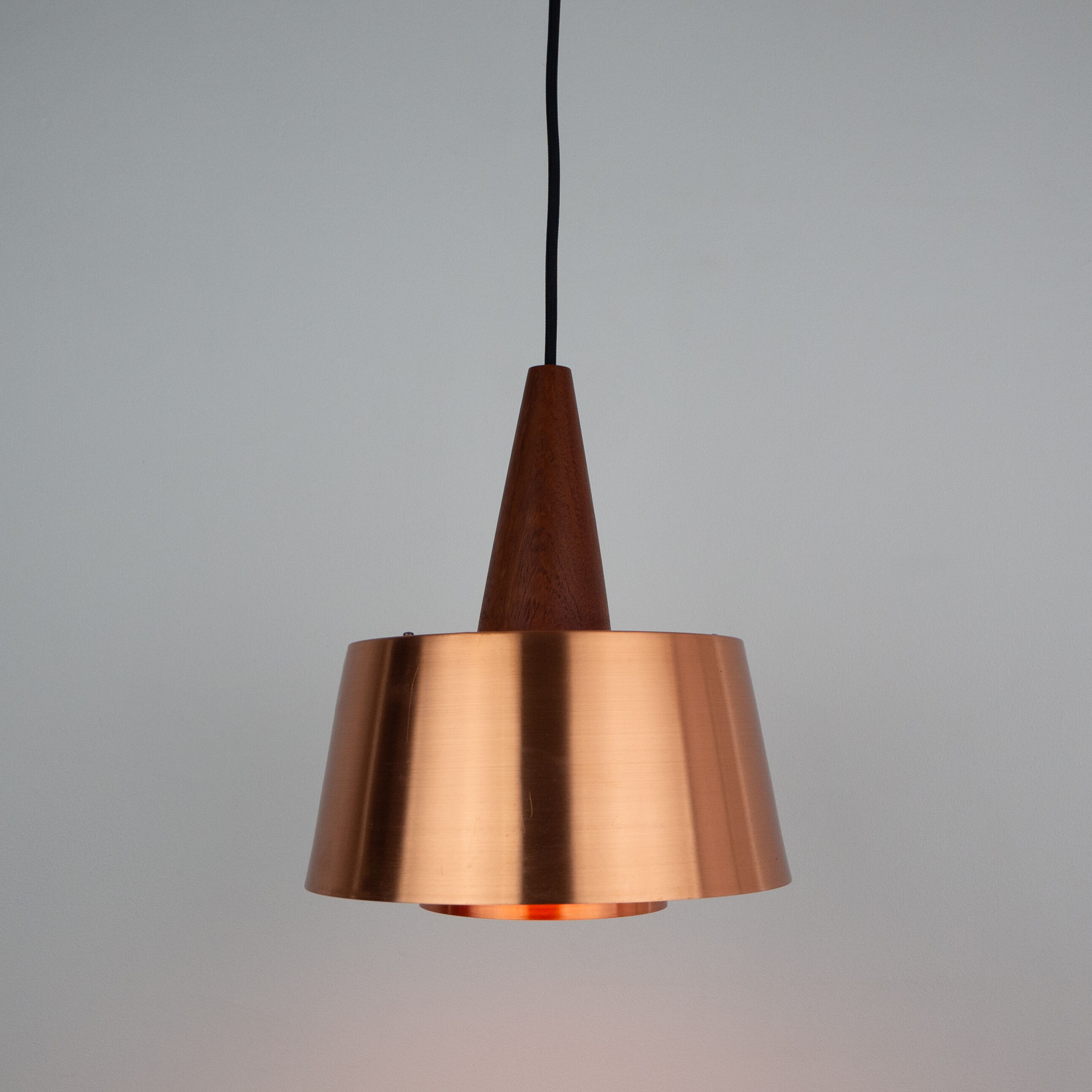 Danish vintage copper and teak lamp, 1960s