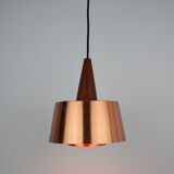 Danish vintage copper and teak lamp, 1960s