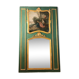 Trumeau du XIXe en bois sculpté de style Louis XV à décor romantique 110x181cm