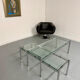 2 large nesting coffee tables in chrome and glass, 1970s design.