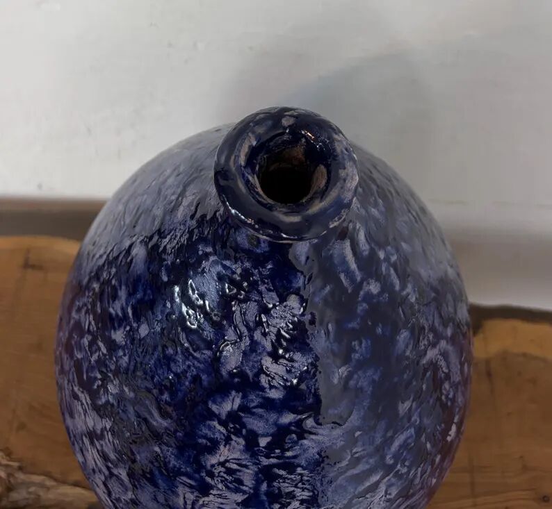 Vintage Mid-Century Studio Art Pottery Cobalt Blue Textured Glaze Teardrop Vase