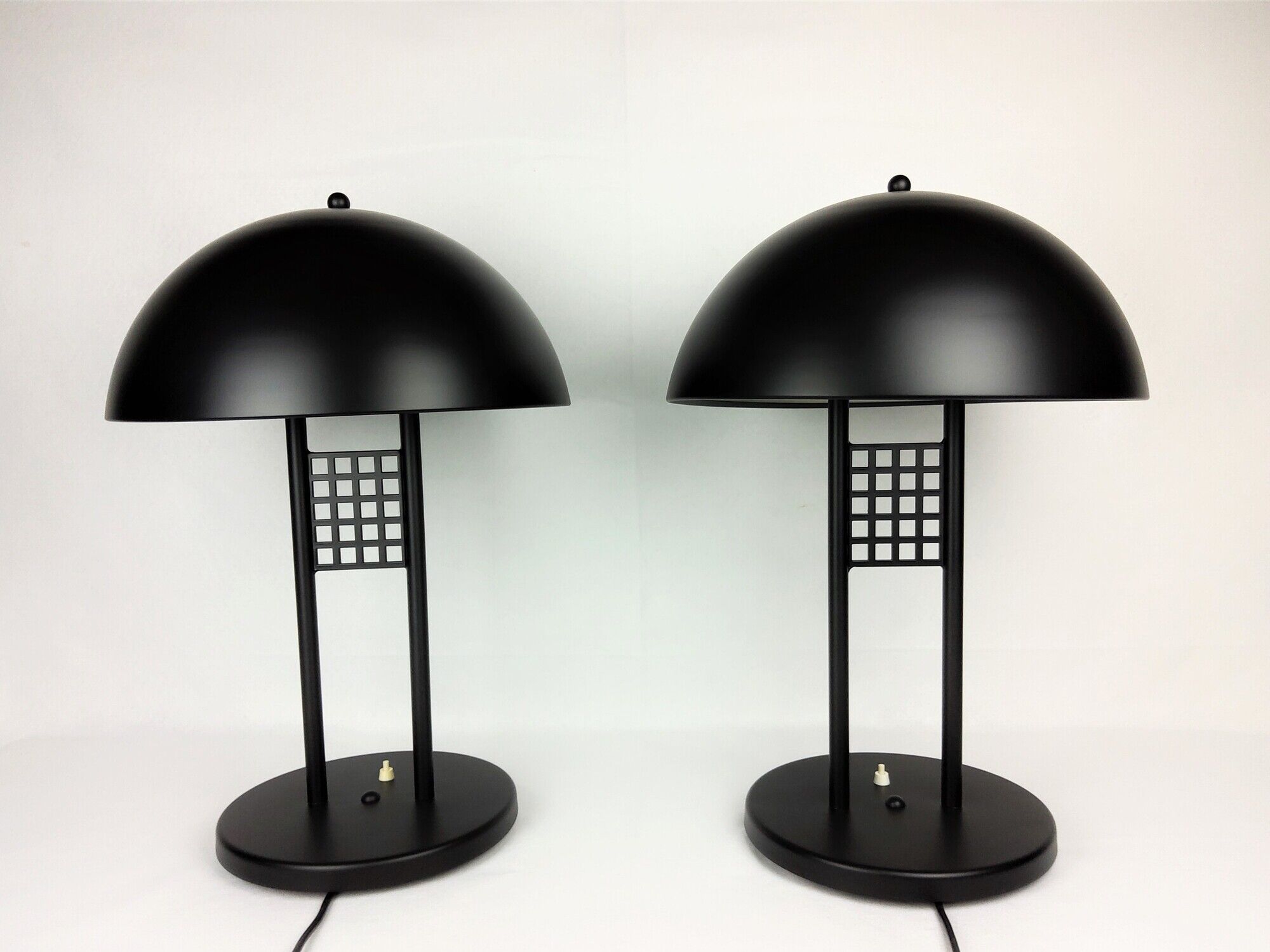 Pair of vintage table lamps, black lace-up metal 1980
