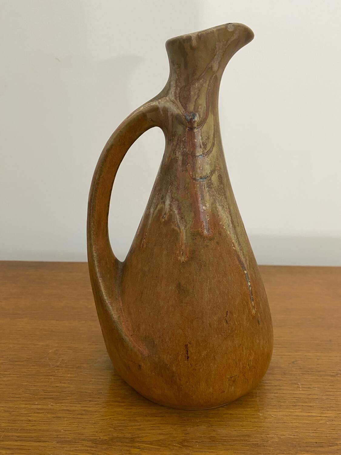 Antique denbac carafe pitcher flamed stoneware brown vintage