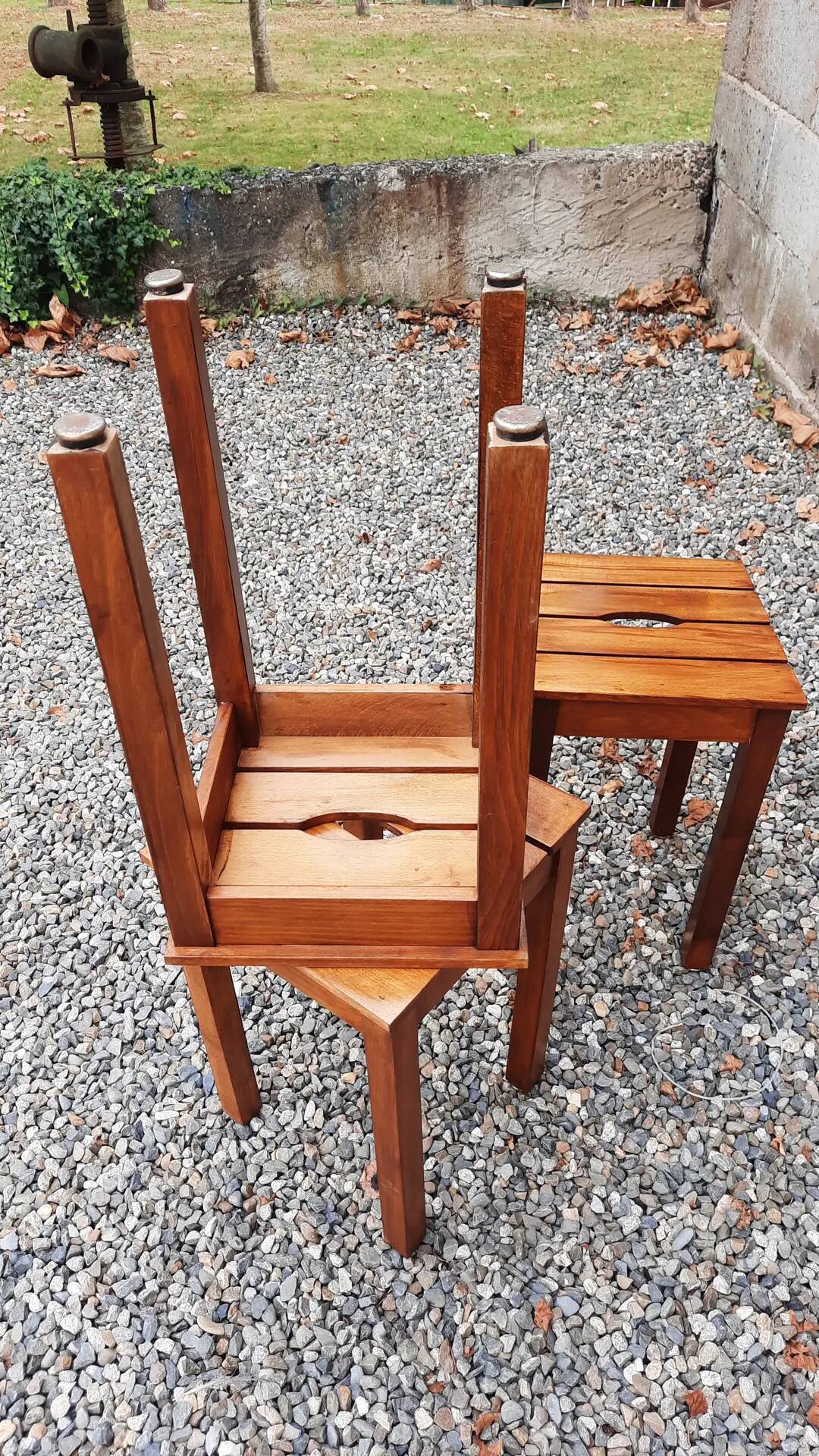 3 Wooden stools. (beech) slats and ease handle