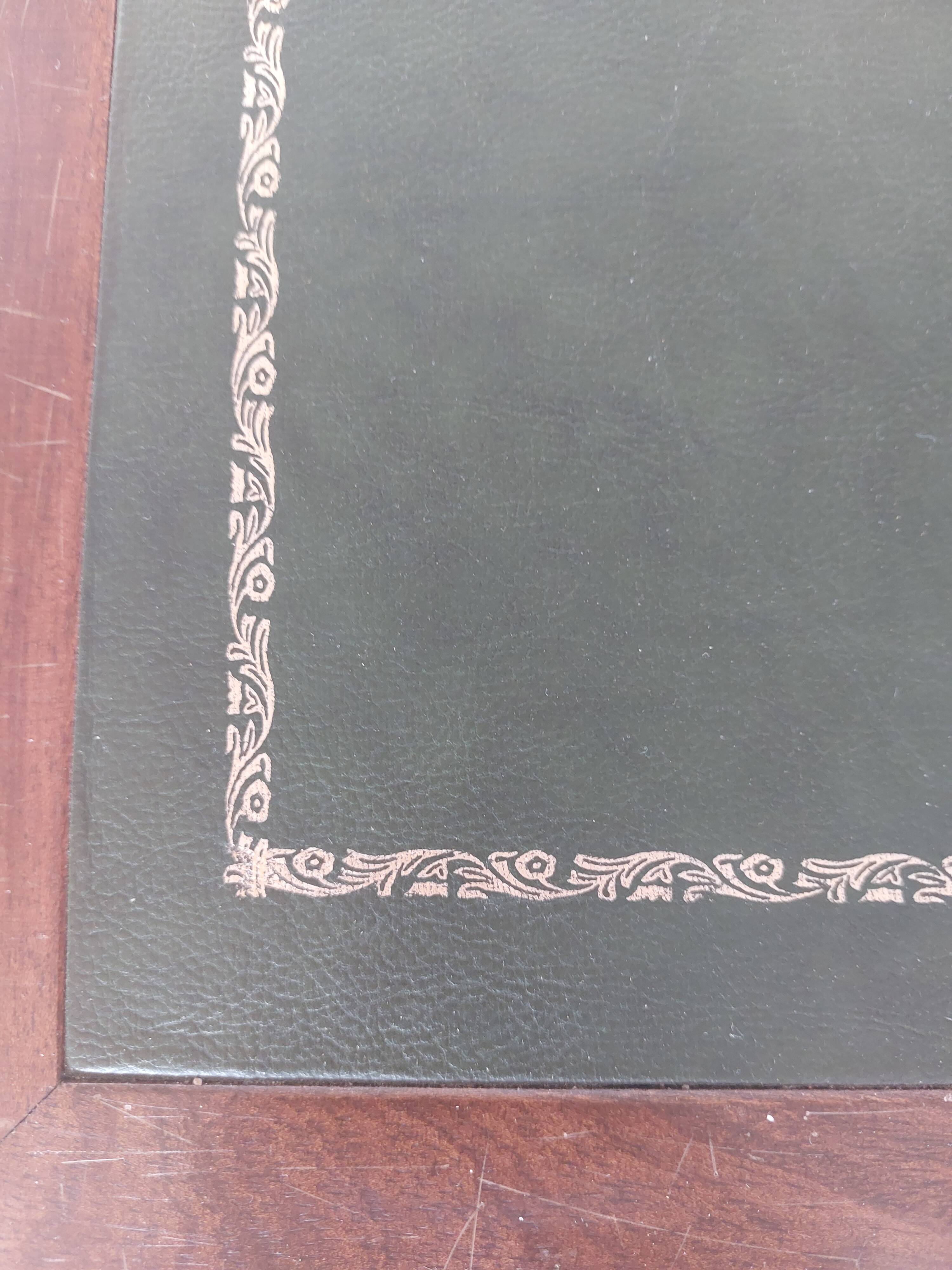 wooden desk, green leather top