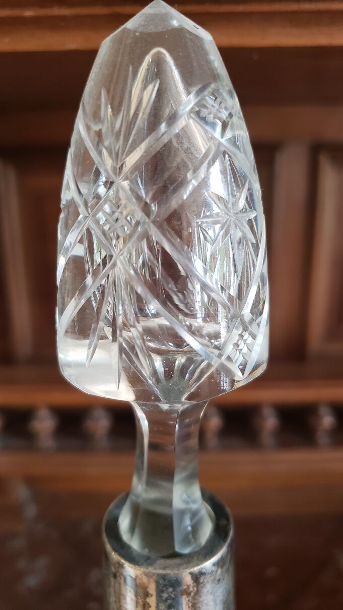 Pair of crystal and metal decanters