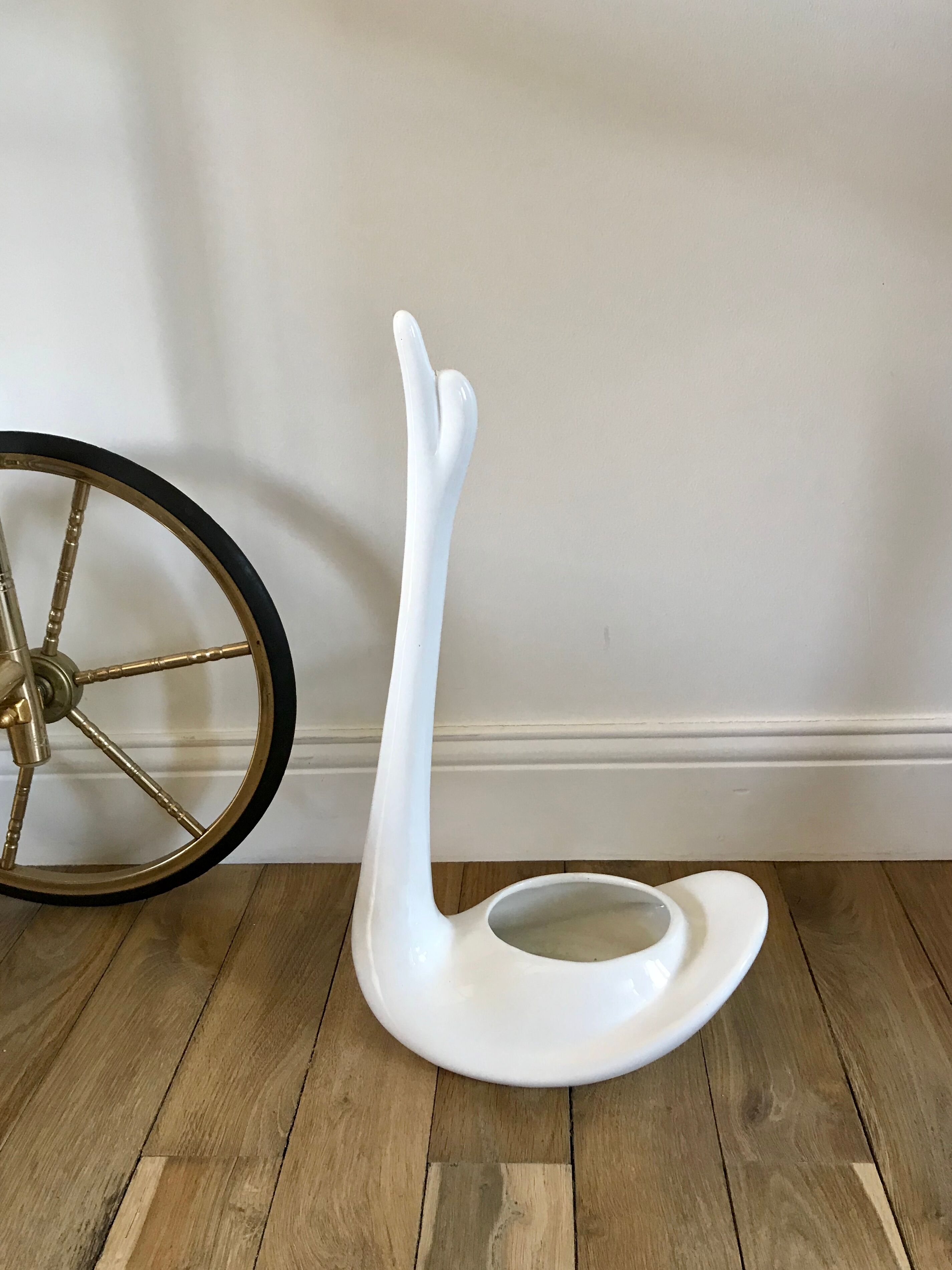 White swan pot cover in ceramic design 50s