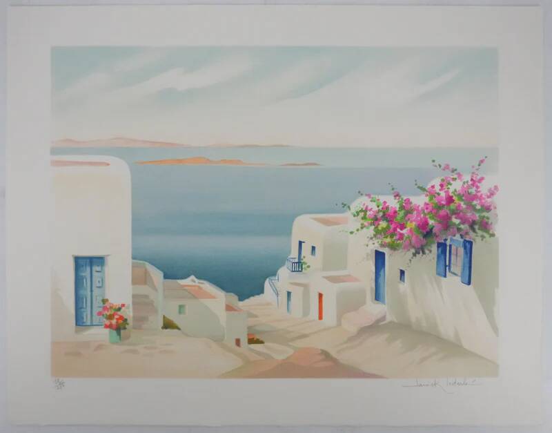 Janick lederle: on the greek island, original signed lithograph