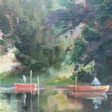 Painting "River bathed in light" HST Post impressionist signed