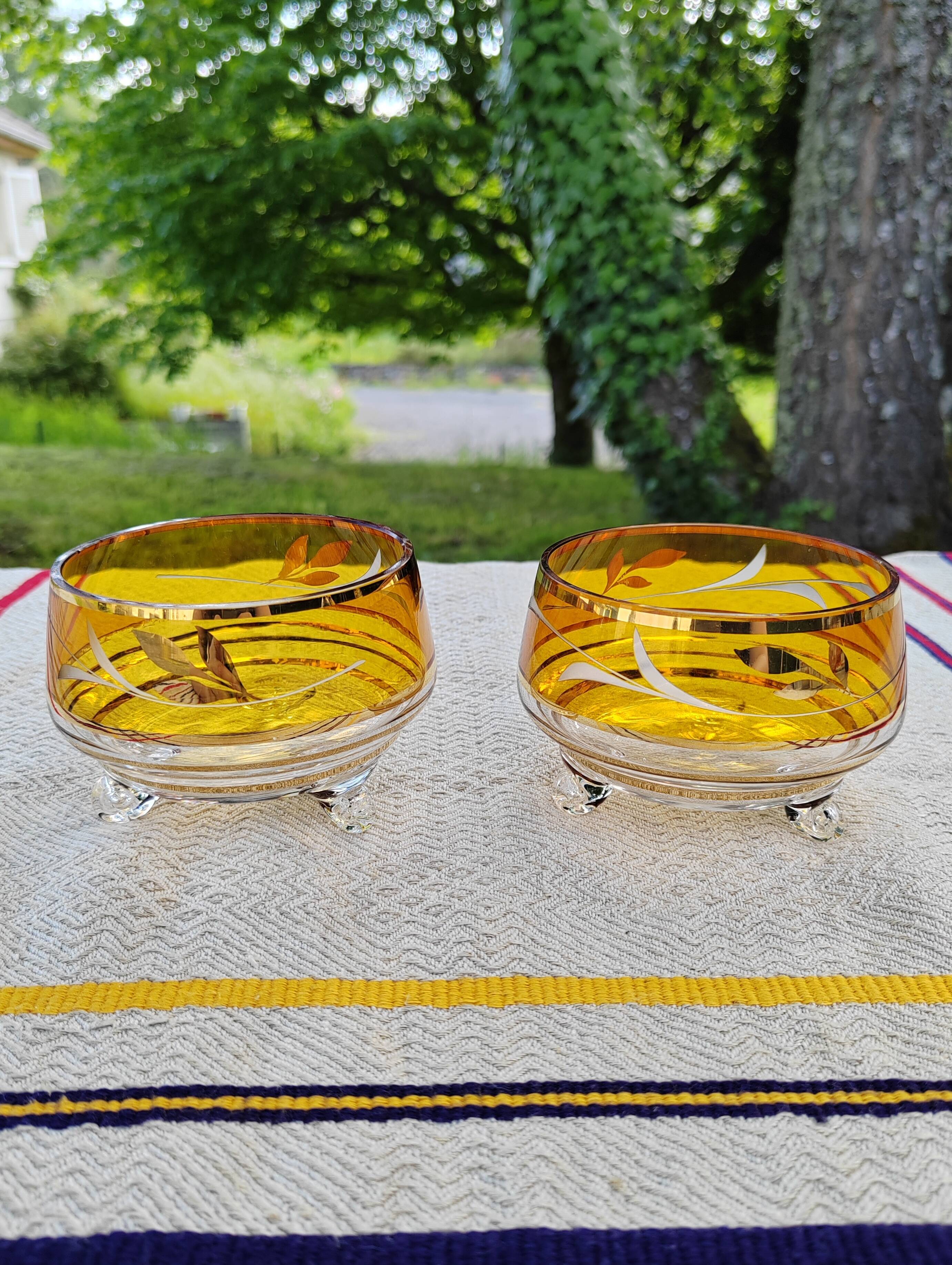 Pair of crystal stemmed bowls