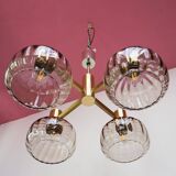 Midcentury brass pendant light and 4 glass tulips 60s/70s