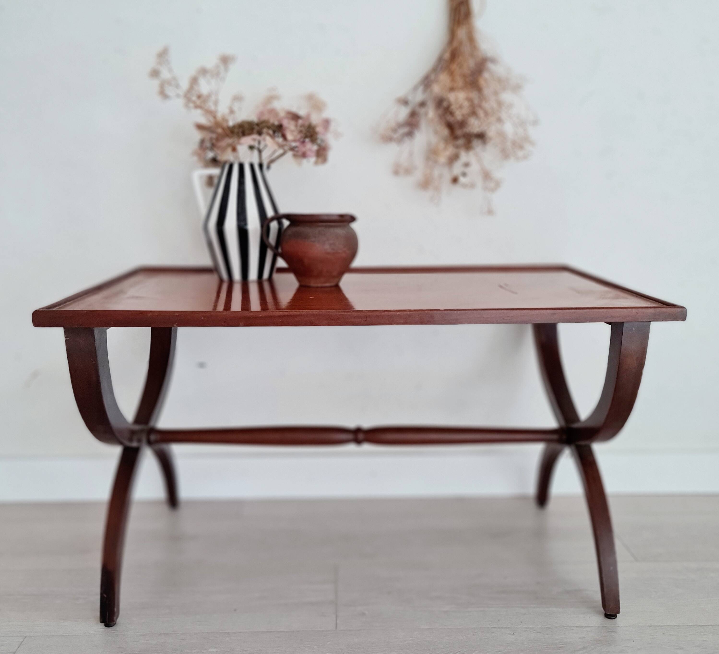 Old wooden coffee table - crossed base