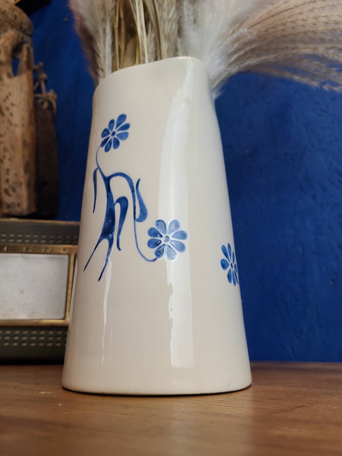 Modernist ceramic pitcher, signed polychrome decoration