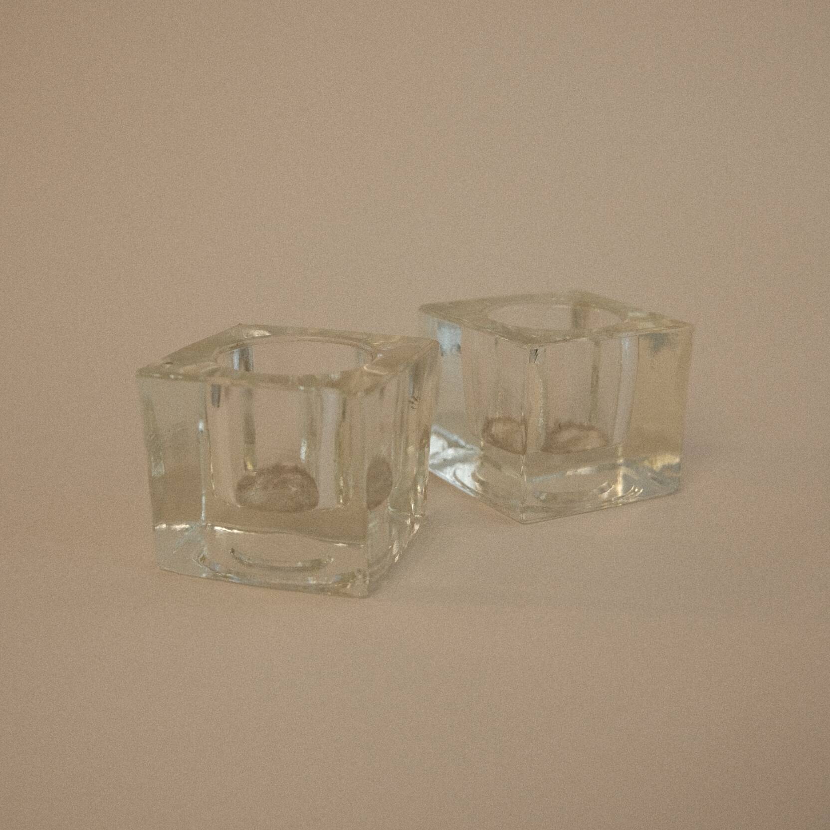 Pair of square glass candle holders