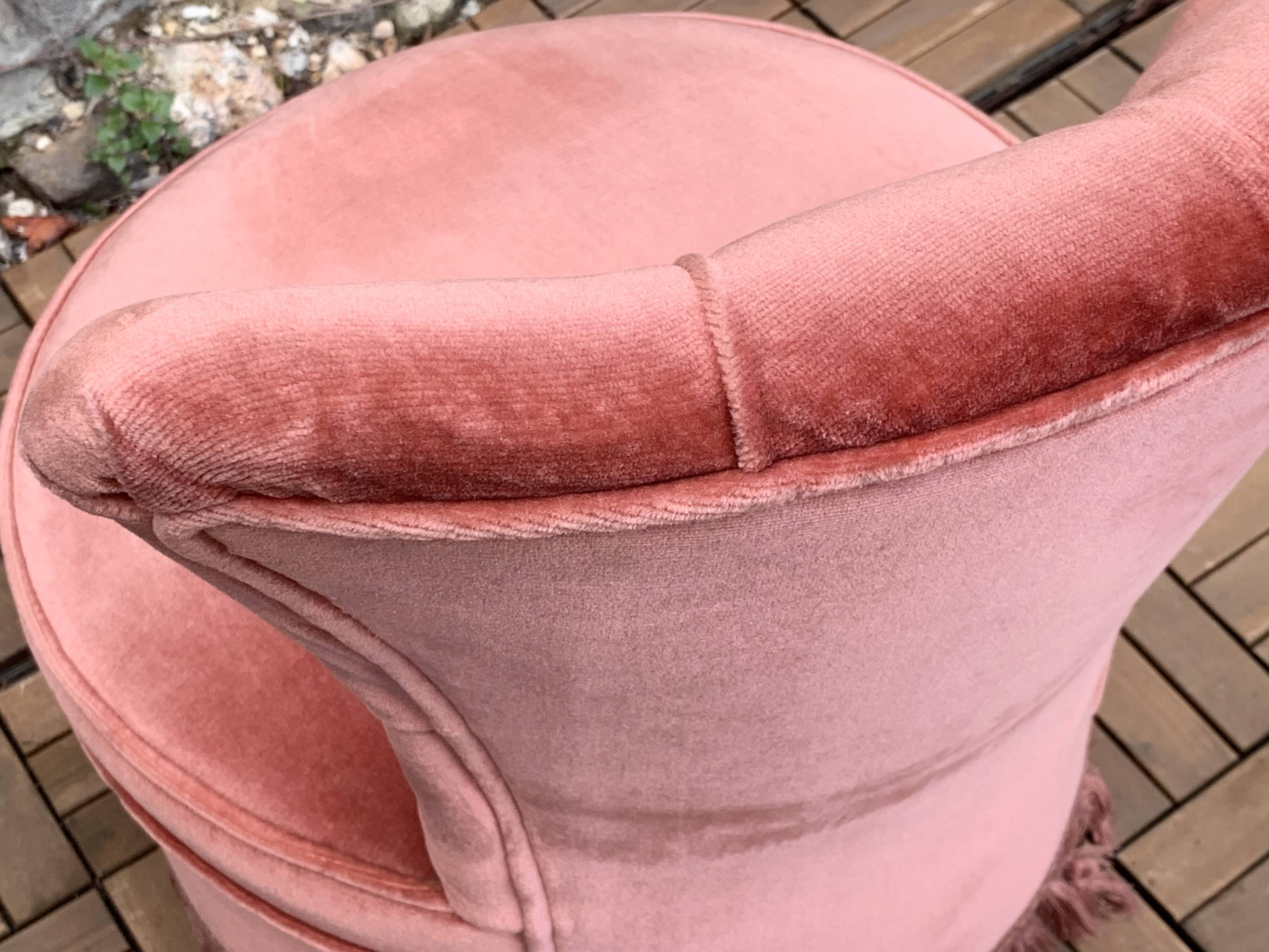 Pink velvet padded toad armchair 1970